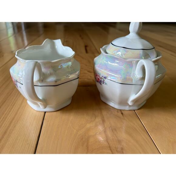 Porcelain Sugar Creamer Set Bavaria Germany Vintage  Pink Roses - Picture 3 of 7